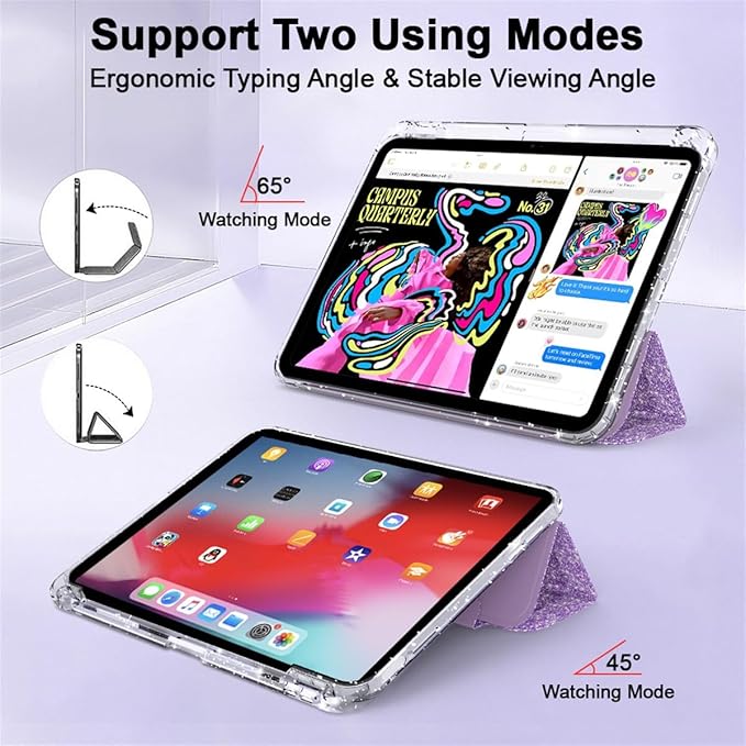 Case for iPad (A16) 11th Generation 11 inch 2025 &amp iPad 10th Generation 10.9 inch 2022 with Stand/Pencil Holder [Auto Wake/Sleep] Glitter Bling PU Leather &amp Clear Soft TPU Back Shell Purple
