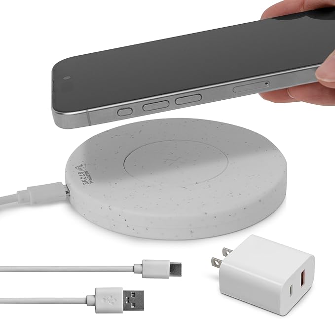 15W Fast Wireless Charger – Stone Wireless Charging Pad w/ 20W USB-C Adapter LED Indicator Overheat &amp Short Circuit Protection