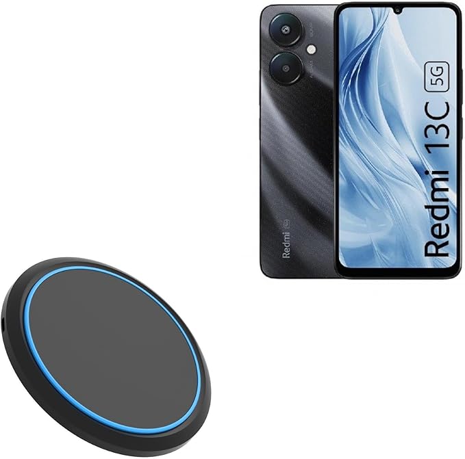 BoxWave Charger Compatible with Xiaomi Redmi 13C 5G - SwiftCharge PowerDisc Wireless Charger (15W) Qi Wireless 15W Circular Desktop Charger - Jet Black