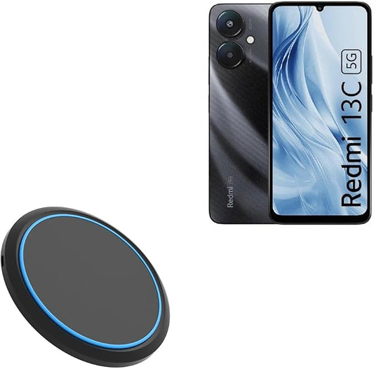 BoxWave Charger Compatible with Xiaomi Redmi 13C 5G - SwiftCharge PowerDisc Wireless Charger (15W) Qi Wireless 15W Circular Desktop Charger - Jet Black