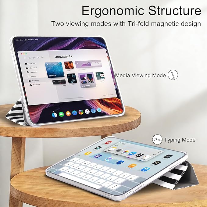 case for ipad 11th Generation11 Inch 2025 (A16 Chip) &amp 10th Gen 10.9 Inch 2022 - Slim Scratch-Resistant Hard PC Translucent Back Shell SmartCover Wake/Sleep FunctionBlack Irregular Stripes