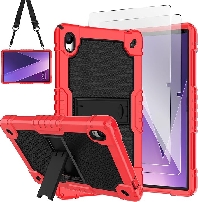 Case for Pritom Tab 10 Lite Tablet/TECLAST P26T/TECLAST P25T/Wetap M10 10.1 inch Tablet Shockproof Firendly Case Built in Kickstand Shoulder Strap with Screen Protector (Red/Black/2 PCS)