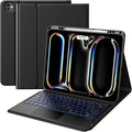 MoKo for iPad Pro 13 Inch Case with Keyboard (M4 2024) iPad Pro 13 Case with Pencil Holder Detachable Wireless Keyboard - Multi-Touch Trackpad - 7 Colors Backlight Multi Stand Black