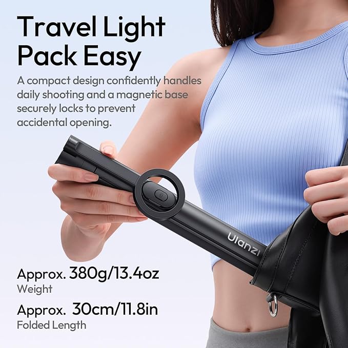 ULANZI Magnetic Phone Tripod-71'' Auto Open Selfie Stick Features Lift to Fold Extendable Selfie Stick w Remote Cell Phone Tripod Stand for Live Recording Vlog for iPhone 17 16 15 14 Series Black