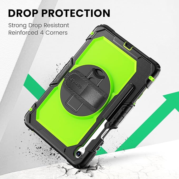 SEYMAC Case for Samsung Galaxy Tab S11 5G 2025 11 Inch Heavy Duty Shockproof Protective Case with Screen Protector 360° Rotating Stand Hand/Shoulder Strap and Pen Holder Green