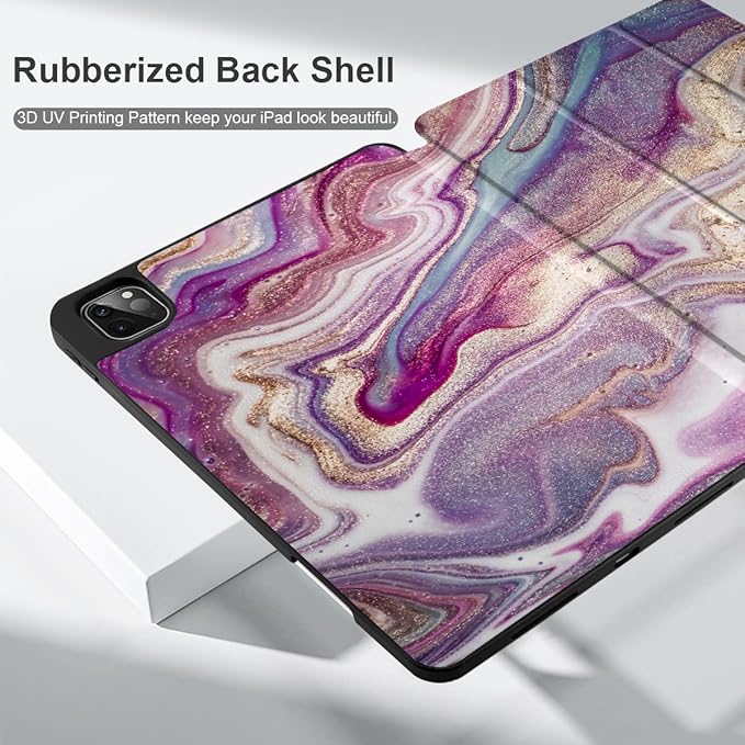 DONGKE Case for iPad Pro 12.9 inch 6th Generation 2022 Built-in Pencil Holder + Trifold Stand + Auto Wake/Sleep + Protective Cover for iPad Pro 12.9 5th/4th/3rd Gen- Pink Marble