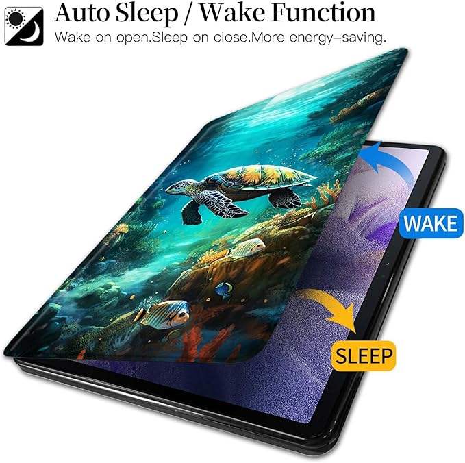 Case for Kindle Fire HD 8 Tablet (8th/7th/6th Generation 2018/2017/2016 Release) Turtle Swimming Theme 360 Degree Rotating Stand Protective Cover with Auto Sleep/Wake for HD 8 Tablet