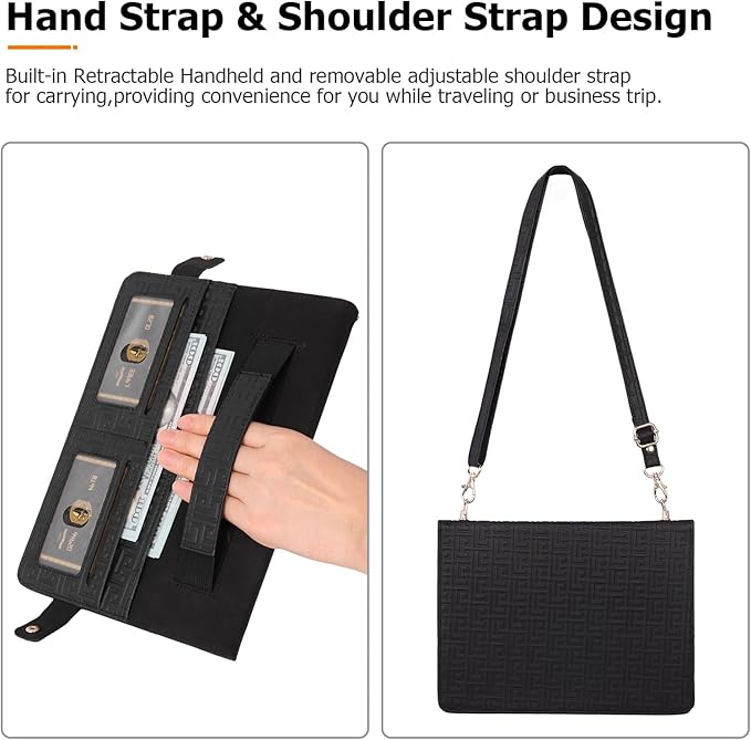 Dteck Handbag Case for iPad 9th/8th/7th Generation 2021/2020/2019 10.2 Inch with Pencil Holder Folio Stand PU Leather Crossbody Shoulder Hand Strap Card Pockets Magnetic Envelope Wallet CoverBlack