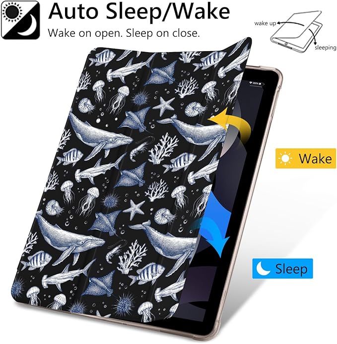 Blue Whale Case for iPad Air 13 (M3) 2025 / (M2) 2024 / iPad Pro 12.9 2022/2021 Aesthetic Ocean Sea Animal CasePencil Holder &amp Clear Back &amp Trifold Stand Cover for Women