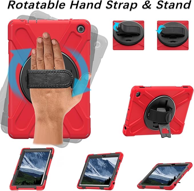 Weuiean Case for 10/10 Plus 13th Generation 10.1 2023 Military-Grade Heavy-Duty Shockproof Cover with 360° Rotating Stand Built-in Pencil Holder &amp Adjustable Hand/Shoulder Strap - Red