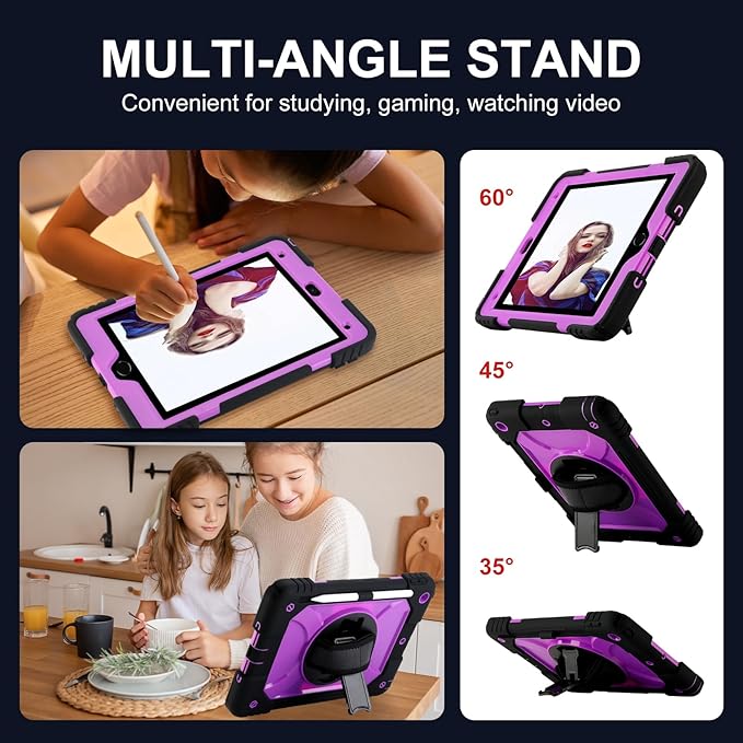 for iPad 9th/8th/7th Generation CaseiPad 10.2 Case 2021/2020/2019 with Cute Key Chain Rugged Protective Case with 360°Rotating Stand &amp Shoulder Hand Strap &amp Pen Slot for 10.2 Inch (Black+Pu