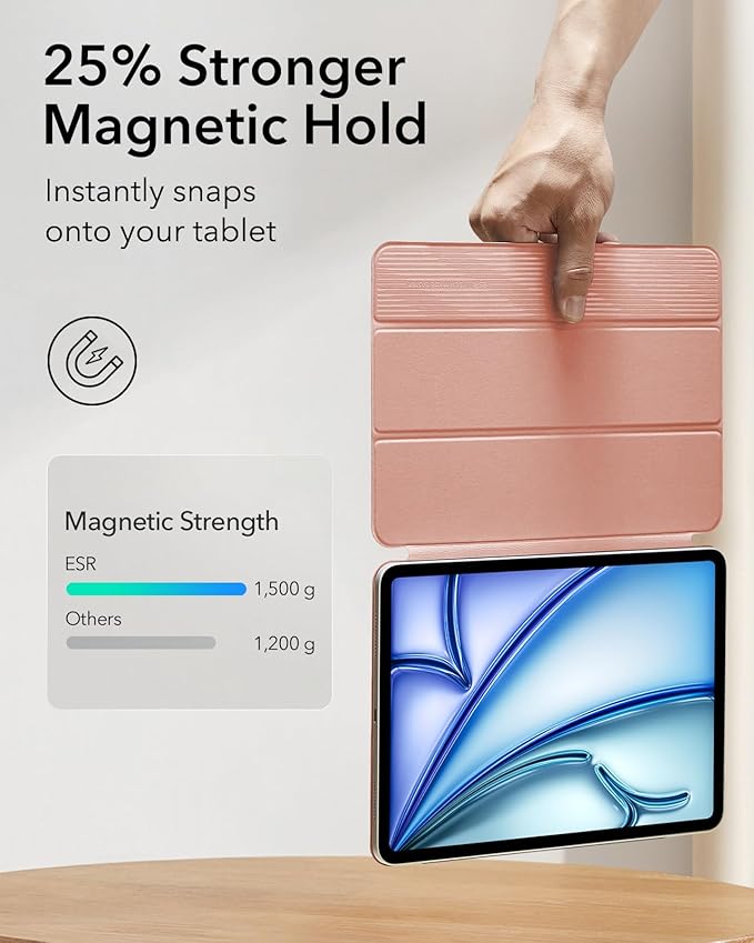 ESR for iPad Air 11 Inch Case M4/M3/M2 (2026/2025/2024) iPad Air 5th/4th Gen (2022/2020) Powerful Magnetic Attachment Slim Trifold Stand Case Auto Wake/Sleep Durable Protection Rose Gold