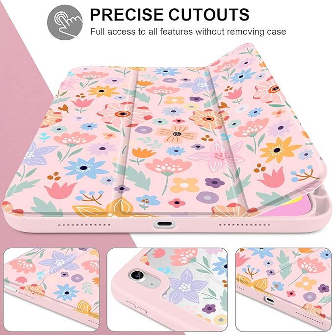 Case for iPad (A16) 11th Generation 11 inch 2025 /iPad 10th Gen 10.9 2022- Cute Patterns with Clear Back Shell Protection Magnetic Wake Sleep Trifold Stand Colorful Flowers