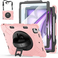 Case for iPad Air 13 Inch M4/M3/M2 (2026/2025/2024): Silicone Shockproof Case with Screen Protector - Stand - Handle - Shoulder Strap - Pen Holder- Pink