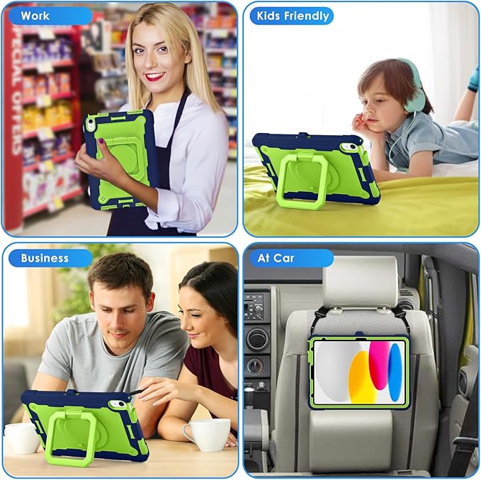 DETUOSI Case for iPad (A16) 11th Generation 11 Inch 2025 Shockproof Cover with 360°Rotatable Stand &amp Shoulder Strap Heavy Duty Case for iPad 10th Gen 10.9 Inch Dark Blue + Green