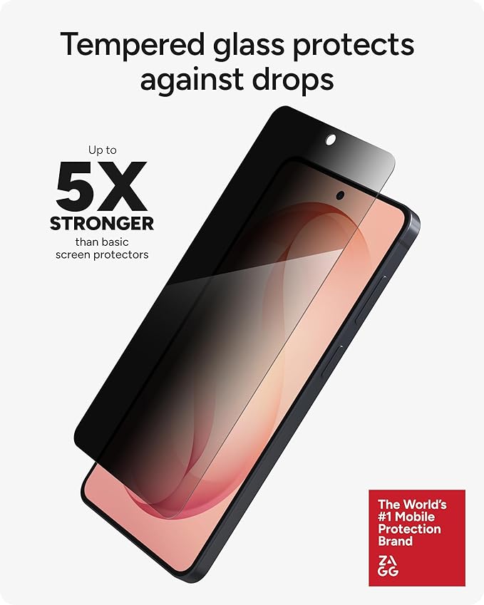 ZAGG Glass Elite Privacy Samsung Galaxy S26 Plus Screen Protector - Tempered Glass 5X Stronger Impact Protection 2-Way Privacy Filter Smudge-Free ClearPrint Case Friendly Easy Install