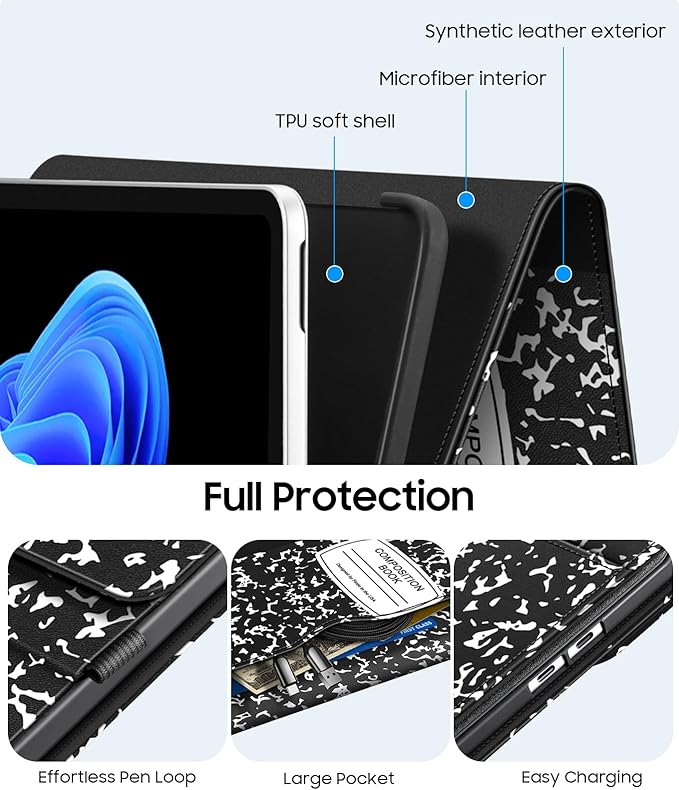 Fintie Protective Case for Microsoft Surface Pro 12 Inch (2025) Multi-Angle Viewing Portfolio Business TPU Back Cover with Pocket &amp Stylus Holder Compatible with Type Cover Keyboard (Com-Book)