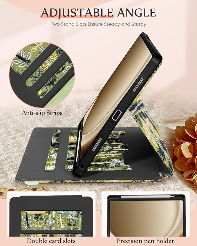 for Samsung Galaxy Tab A9 Plus Case 11'' - for Women Girls Cute Embroidered Folio Stand Cover with Pencil Holder &amp Card Slot Kawaii Girly Forest Design Aesthetic Cases for Samsung Tab A9 Plus