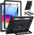 Akkerds for iPad A16 case 11th Generation 11 Inch 2025 - for iPad 10th Generation case 10.9 Inch 2022 with Pencil Holder - Screen Protector and Kickstand - Heavy Duty Rugged Protective Cover - Black