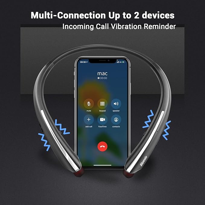 Neckband Bluetooth Headphones Bluetooth 5.4 Wireless Headphone with Retractable EarbudCVC8.0 Noise Cancelling 16Hrs Playtime Around The Neck Headphones Stereo Headset for Music Conference Videos