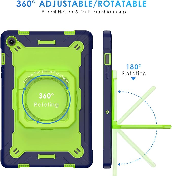 DETUOSI Case for Samsung Galaxy Tab A9 Plus 11 inch Galaxy Tab A9 Plus Shockproof Case with 360Rotatable Stand &amp Shoulder Strap Dark Blue + Green