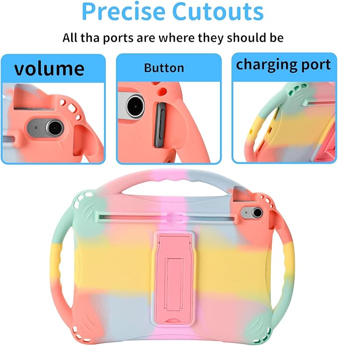 TopEsct Kids Case for iPad (A16) 11th Gen 11 2025 iPad 10th Gen 10.9 2022 with Tempered Glass Screen Protector Silicone Shockproof Case Comes with Strap (Rainbow)