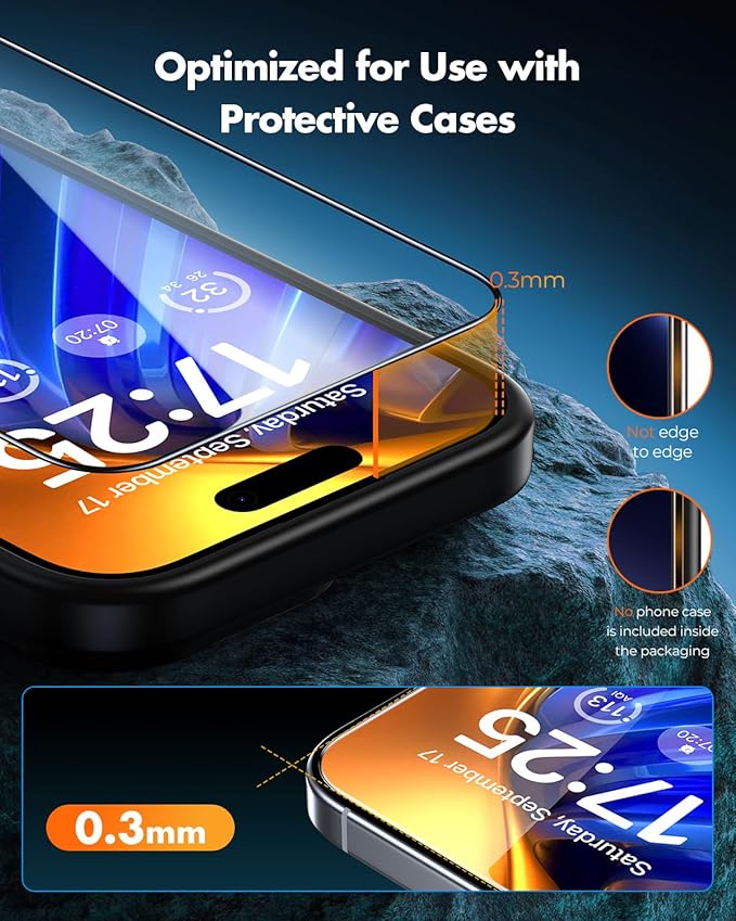 UNBREAKcable iPhone 16 Pro Max Screen Protector [3-Pack] Tempered Glass with Auto-Align Tech for Easy Install 9H+ Hardness Anti-Fingerprint Ultra-Clear Full-Coverage Protection 6.9-Inch