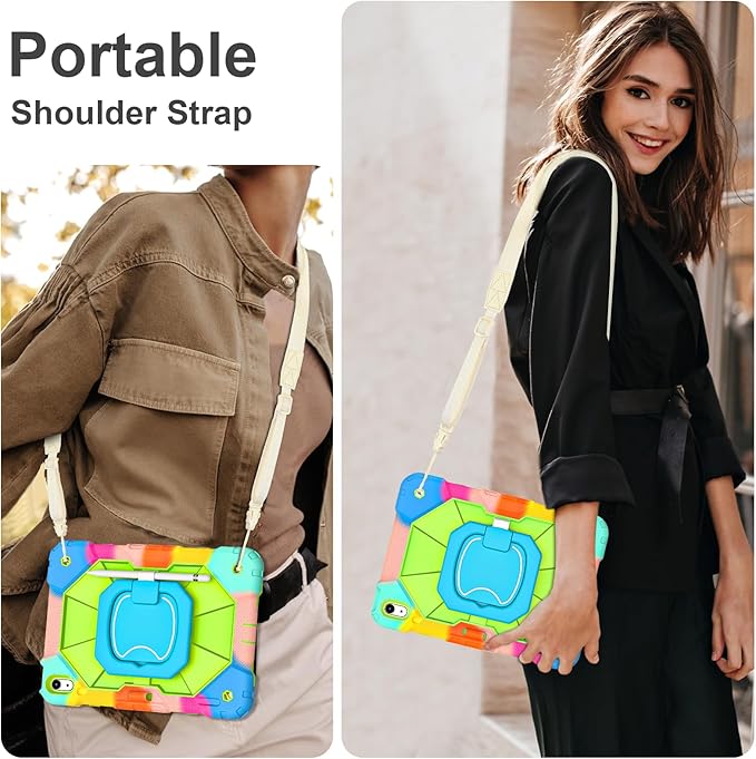 Case for iPad (A16) 11th Generation 11 Inch (2025) iPad 10th Generation Case 10.9 Inch (2022) Shockproof Cover with 360° Rotating Stand Screen Protector Pen Holder Shoulder Strap Green