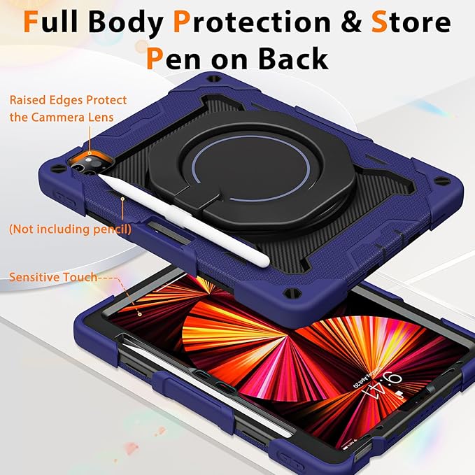 ROISKIN for iPad Air 11 inch M3/M2 Case iPad Pro 11 inch 4th/3rd/2nd/1st GenerationiPad Air 5th/4th 10.9 inch CaseHeavy Duty Shockproof with 360 Stand Handle Shoulder Strap Pen HolderKids Friendly
