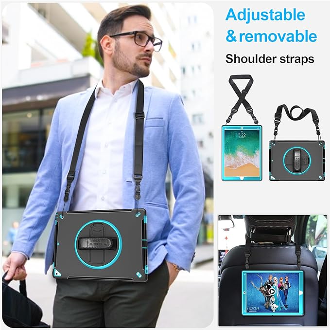 Case for iPad Pro 12.9 2nd Generation 2017&amp 2015 1st Generation Heavy Duty Rugged TPU Protective Cover with Screen Protector- Stand + Handle Hand &amp Shoulder Strap + Pencil Holder- Mint Green