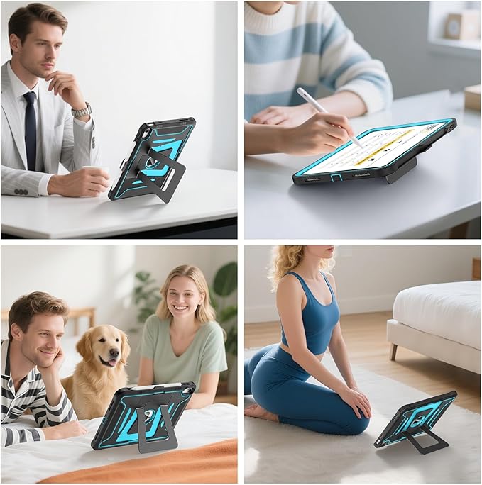 Soke Case for iPad (A16) 11th Generation 11-Inch 2025 /10th Generation 10.9-Inch 2022 with Screen Protector and Multi-Angle Kickstand Rugged Full Body Heavy Duty Protective Cover - Black CyanBlue