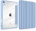 Case for iPad A16 11th Generation 11 inch 2025 iPad 10th Generation 10.9 inch 2022 -[Built-in Pencil Holder] Shockproof Clear Hard Back Trifold Stand Auto Wake/Sleep Blue Stripes