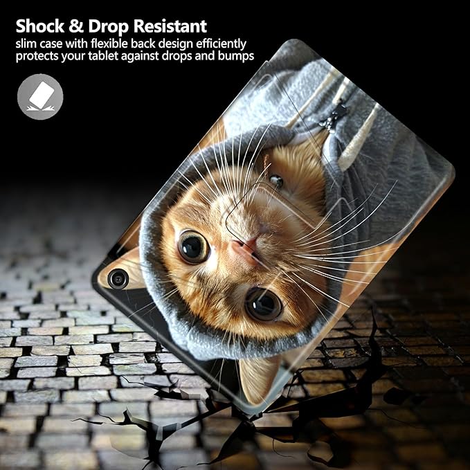Case for Kindle Fire HD 8 Tablet (8th/7th/6th Generation 2018/2017/2016 Release) Big Eyes Cat Theme 360 Degree Rotating Stand Protective Cover with Auto Sleep/Wake for HD 8 Tablet