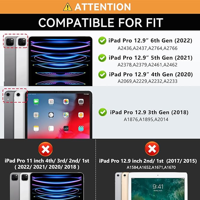 Case for New iPad Pro 12.9 inch 6th/5th/4th/3rd Generation 2022/2021/2020/2018 12.9'' ipad Pro Leather Folio Protective Cover 6/5/4/3 Gen with Pencil Holder Auto Wake/Sleep Flag