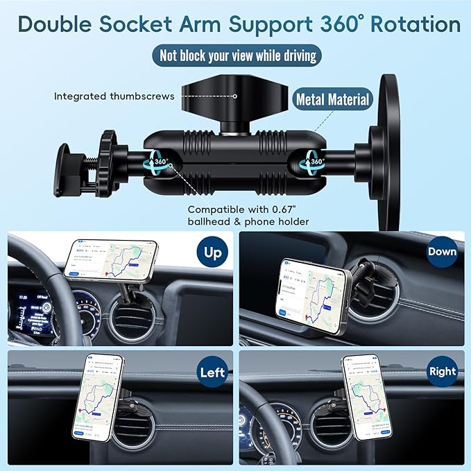 Upgraded Vent Magnetic Phone Mount for Jeep Wrangler JL 2018-2023Gladiator JT 2020-2023 Air Vent Mounting Cell Phone Cradles 360° Rotation 20x Super Strong Magnet Phone Holder Fit for All Smartphone