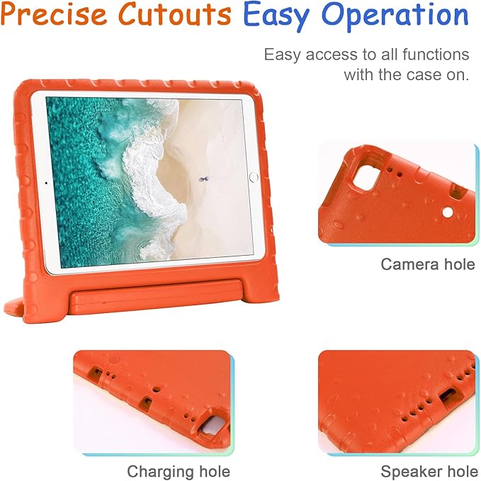 Kids Case for iPad 9th/8th/7th Generation (2021/2020/2019) iPad 10.2 Shockproof Case Techcircle Handle Stand Lightweight EVA Foam Bumper Protective Rugged Drop Protection Child Proof Cover Orange