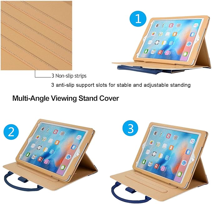 Cute Case for iPad 9th Generation 2021 / iPad 8th 7th Gen/iPad 10.2 Inch Slim Handbag Leather Protective Cover with Stand Hand Strap Pocket for Girls Woman Kids for iPad 9 8 7Blue