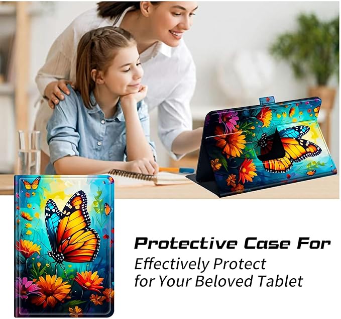 Universal Tablet Case for Walmart Onn 11 Inch Pro 2024 Model 100146660 360 Degree Rotating Kickstand Protective Stand Case with Multiple Viewing PU Leather Shell Butterfly Blue Sky