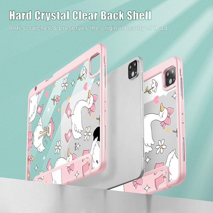 May Chen for iPad Pro 11 inch M2 4th Generation 2022 iPad Pro 11 3rd/2nd/1st Gen Built-in Pencil Holder with Shockproof Cover Clear Transparent Back Shell Auto Wake/Sleep Cute Goose Spring