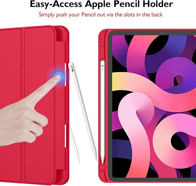 iMieet iPad Air 11 Inch Case M4/M3/M2(2026/2025/2024) iPad Air 5th/4th Generation Case 2022/2020 10.9 Inch with Pencil HolderTrifold Stand Smart Case with Soft TPU Back(Red)