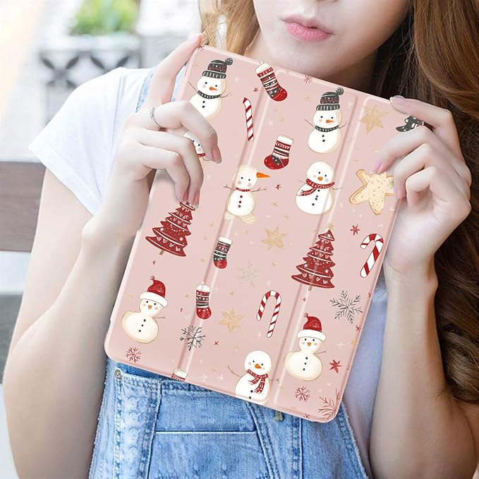 JOYLAND Pad Case for iPad Air 4/Air 5 10.9 with Pencil Holder-Auto Wake/SleepChristmas Tree&ampSnowman Pattern Anti-Scratch Shockproof Premium Folio Stand Case for iPad Air 11 inch (2024)