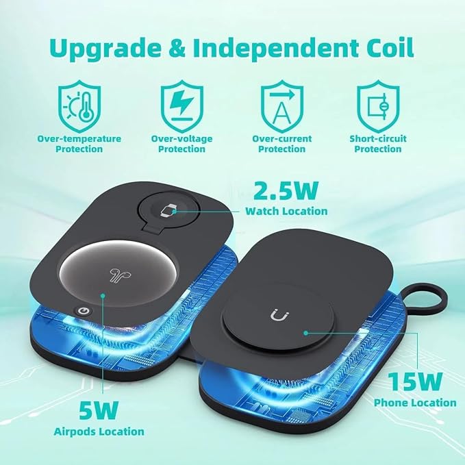 Wireless Charger for iPhone 16 15 14 13 Pro Max Plus - Foldable Charging Pad for Apple Watch Series/Airpods 3 2 Pro/Pro2(Black)