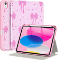 Supveco Case for iPad (A16) 11th Generation 11 inch (2025)iPad 10th Generation 10.9 inch (2022) with Pencil HolderPremium Folio Stand Case with Soft TPU Back CoverAuto Wake/Sleep-Pink Bows