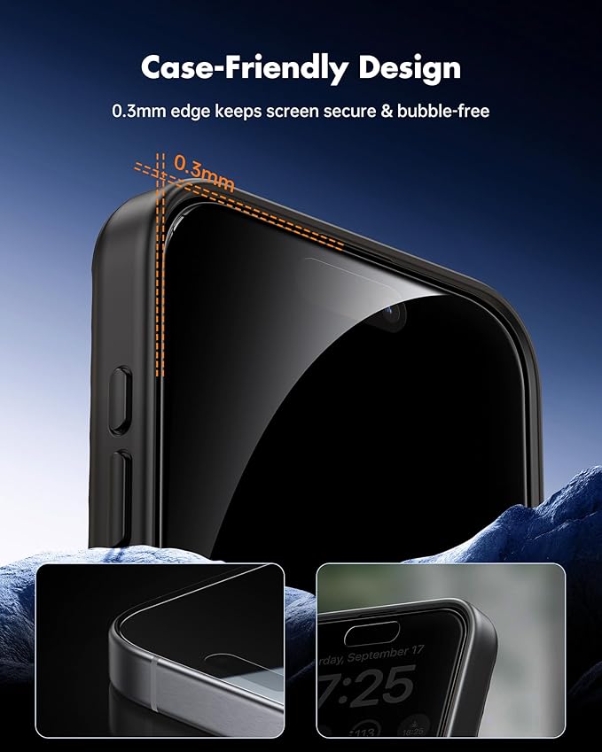 UNBREAKcable Privacy Screen Protector for iPhone 15 Pro Max (6.7-Inch) 2-Pack + 2 Lens Protectors｜25° Anti-Spy｜9H Hardness｜Anti-Fingerprint｜HD Clarity Tempered Glass