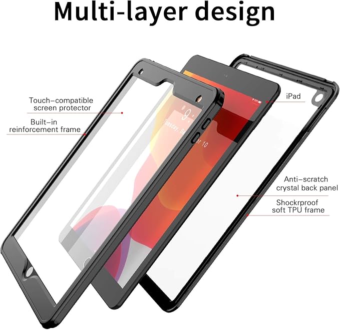 AICase iPad 7th Generation 10.2 9th /8th/7th Generation/iPad 10.2 2021/2020/2019 Waterproof Protective with Built-in Screen Protector Shock-Absorbing Bumper Dustproof Full-Body Case
