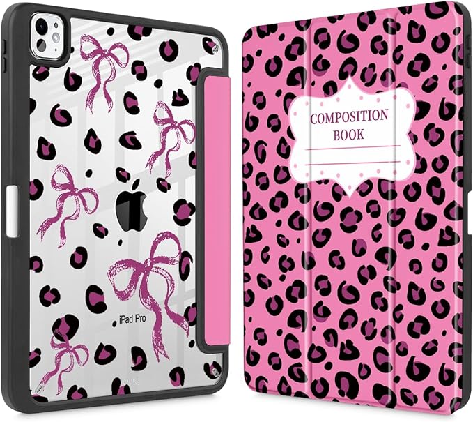Mektron Case for M5/ M4 iPad Pro 11 inch 2025/2024 with Pencil Holder Compatible Models: A3357/A3358/A3359/A2836/A2837/A3006 Shockproof Cover Clear Shell Composition Book-Bows