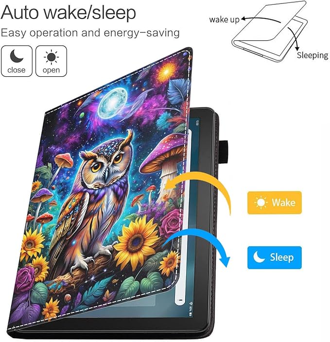 Case for Amazon Kindle Fire HD 10 &amp 10 Plus Tablet 10.1 (13th/11th Generation 2023/2021 Release) - Premium PU Leather Cover with Auto Sleep Wake Owl Under The Moon