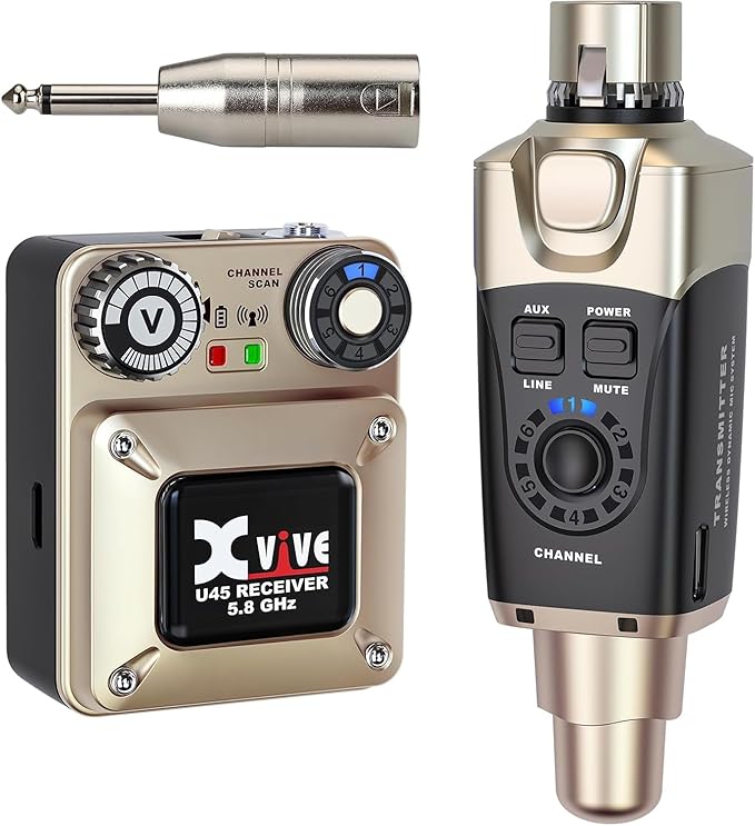 Xvive U45 Wireless in Ear Monitor System 5.8ghz IEM System Transmitter and bodypack Receiver for Studio Band Rehearsal Live Performance Channel Scan Mode