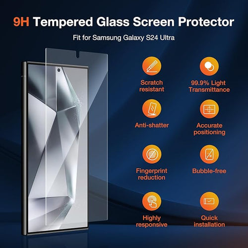 2 Pack HD Screen Protector for Samsung Galaxy S24 Ultra High Definition Clarity Protective Film 100% Fingerprint Unlock 9h+ Tempered Glass Automatic Dust RemovalSensitive Touch Ultra-thin Design