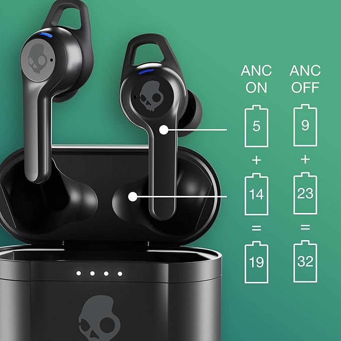 Skullcandy Indy ANC in-Ear Noise Canceling True Wireless Earbuds 32 Hour Battery Microphone Works with iPhone Android and Bluetooth Devices - Black